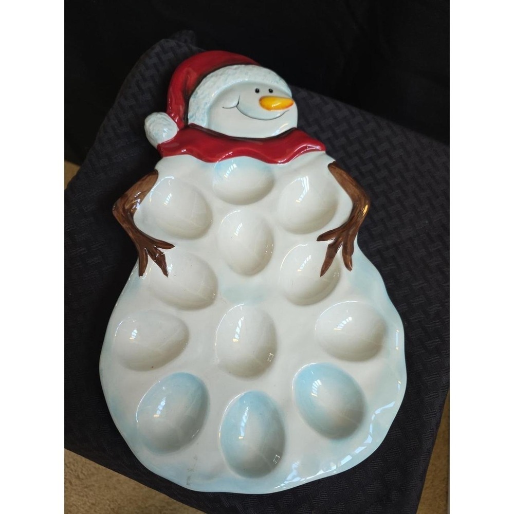 Tabletops Gallery Ceramic Snowman Deviled Egg Display Platter NICE! TOO CUTE!!